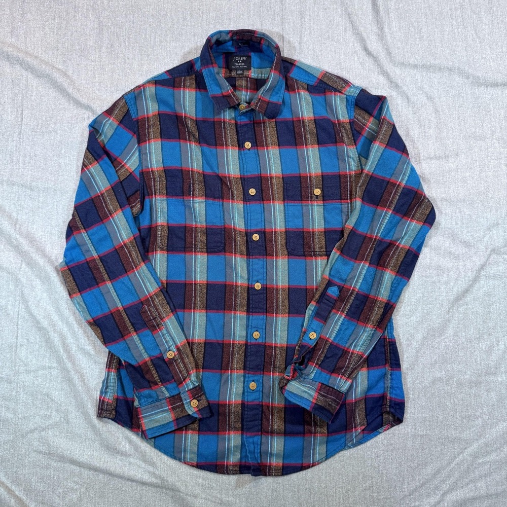 J Crew Shirt Mens Large Blue‎ Plaid Flannel Button Down Slim Fit Casual Preppy